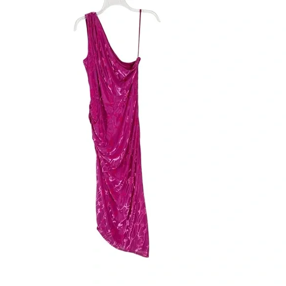 Anthropologie HUTCH One Shoulder Ruched Velvet Flocked Midi Dress Pink Size L - Picture 13 of 14
